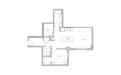 floor plan of the apartment with bedroom and living room on the second floor